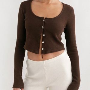 THE FOUNDATIONALS - Waffle Knit Cardigan - Brown - Small